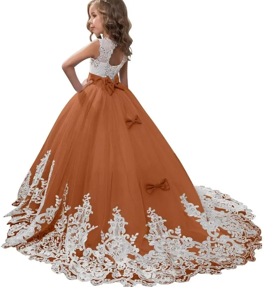 Flower Girl Dresses for Wedding Lace Appliques Princess Pageant Dress Tulle First Communion Dress for Girls