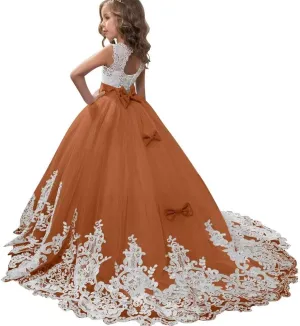 Flower Girl Dresses for Wedding Lace Appliques Princess Pageant Dress Tulle First Communion Dress for Girls