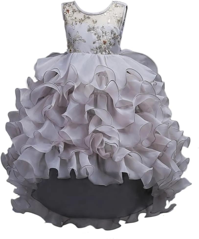 Flower Girl Princess Tutu Dress Wedding Bridesmaid Vintage Ruffle Lace Pageant Party Formal Trailing Communion Gown