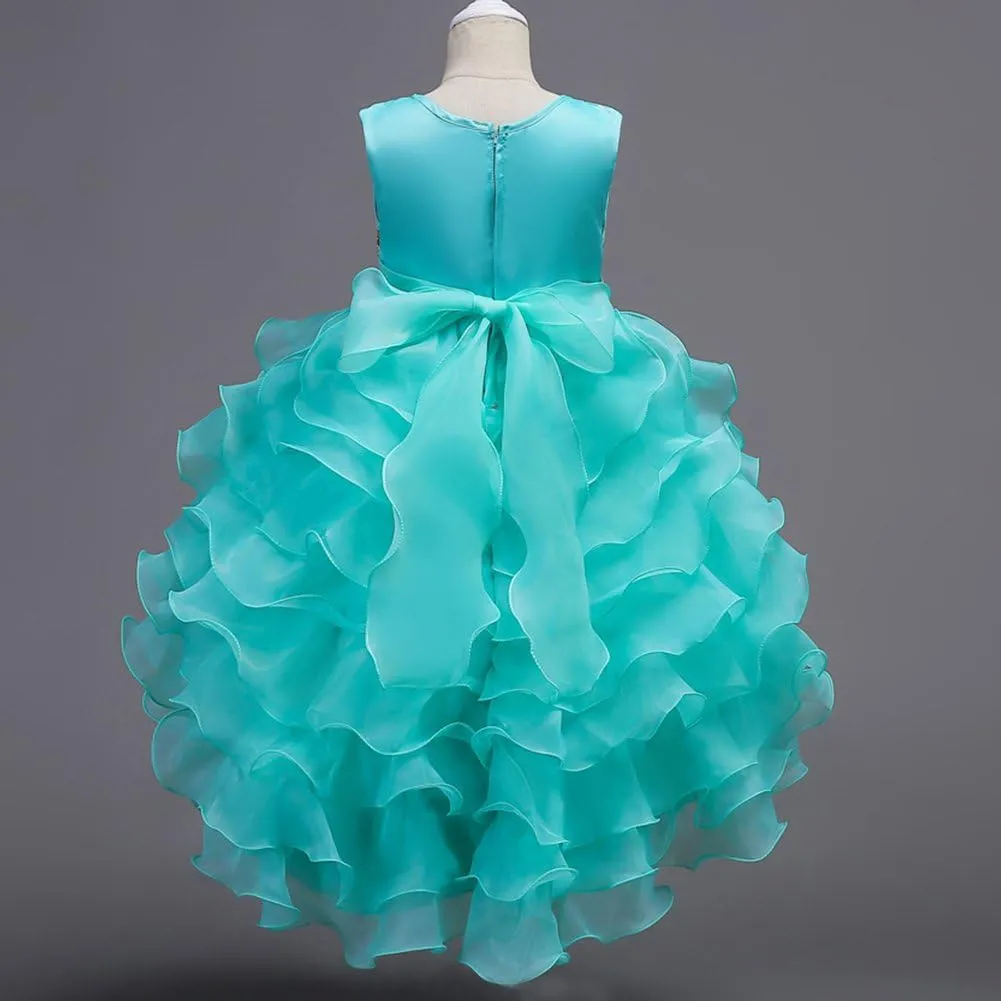 Flower Girl Princess Tutu Dress Wedding Bridesmaid Vintage Ruffle Lace Pageant Party Formal Trailing Communion Gown