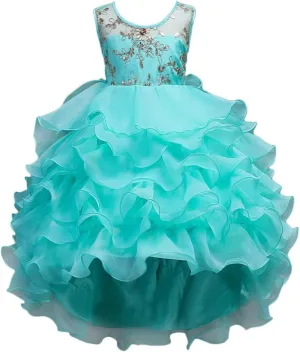 Flower Girl Princess Tutu Dress Wedding Bridesmaid Vintage Ruffle Lace Pageant Party Formal Trailing Communion Gown
