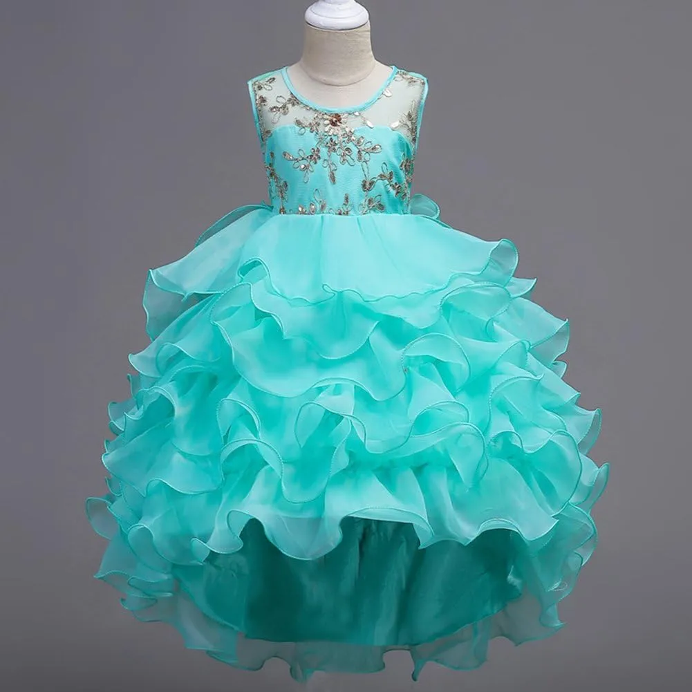 Flower Girl Princess Tutu Dress Wedding Bridesmaid Vintage Ruffle Lace Pageant Party Formal Trailing Communion Gown