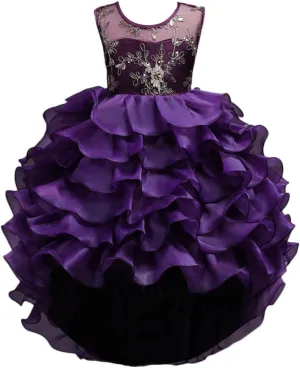 Flower Girl Princess Tutu Dress Wedding Bridesmaid Vintage Ruffle Lace Pageant Party Formal Trailing Communion Gown