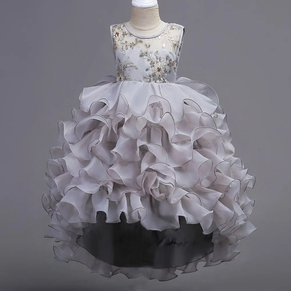 Flower Girl Princess Tutu Dress Wedding Bridesmaid Vintage Ruffle Lace Pageant Party Formal Trailing Communion Gown
