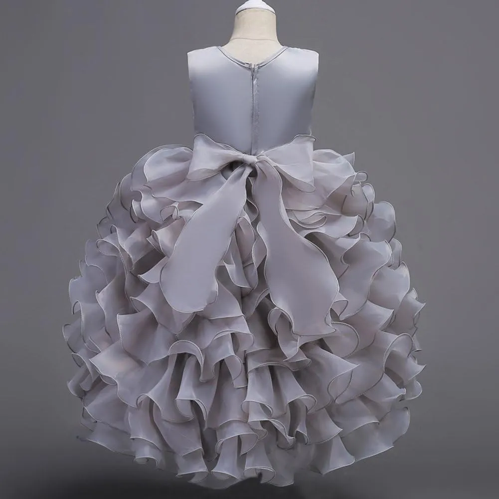 Flower Girl Princess Tutu Dress Wedding Bridesmaid Vintage Ruffle Lace Pageant Party Formal Trailing Communion Gown