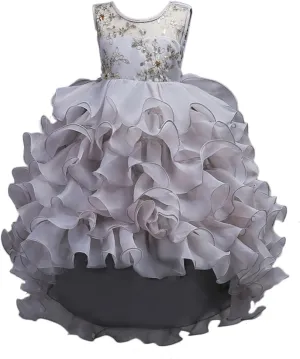 Flower Girl Princess Tutu Dress Wedding Bridesmaid Vintage Ruffle Lace Pageant Party Formal Trailing Communion Gown