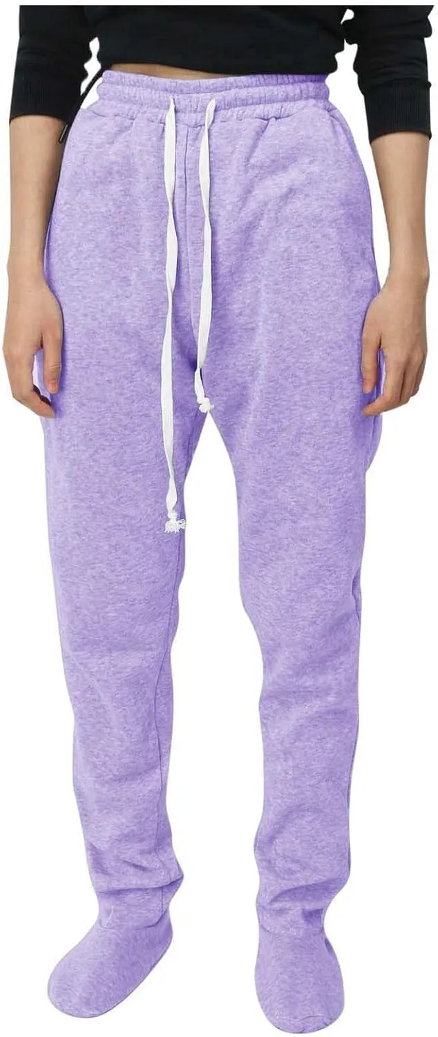 Footed Pajamas for Women 2024 Casual Loose Elastic Waist Fleece Sweatpants Winter Soft Comfy Warm Sleepwear Trousers