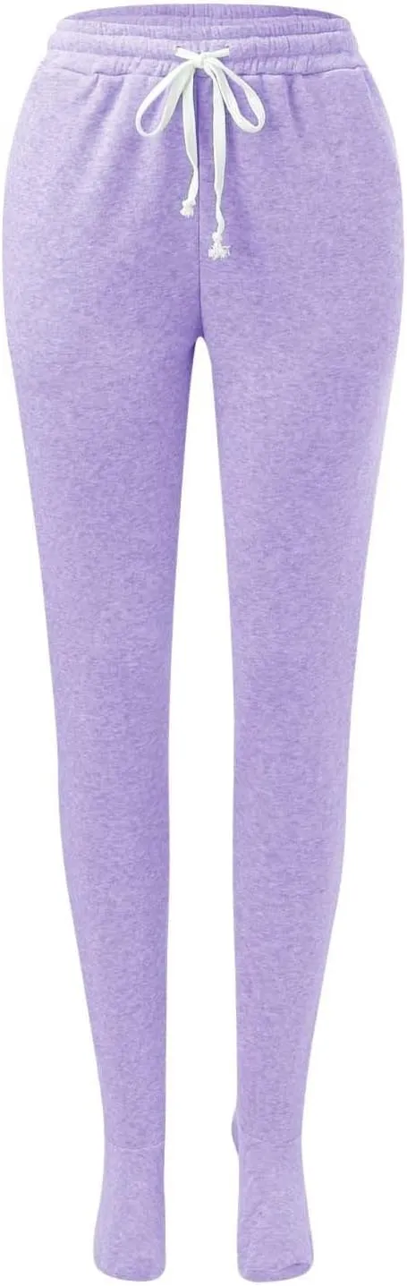 Footed Pajamas for Women 2024 Casual Loose Elastic Waist Fleece Sweatpants Winter Soft Comfy Warm Sleepwear Trousers