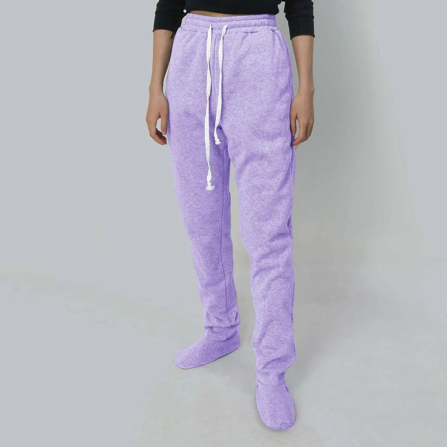 Footed Pajamas for Women 2024 Casual Loose Elastic Waist Fleece Sweatpants Winter Soft Comfy Warm Sleepwear Trousers