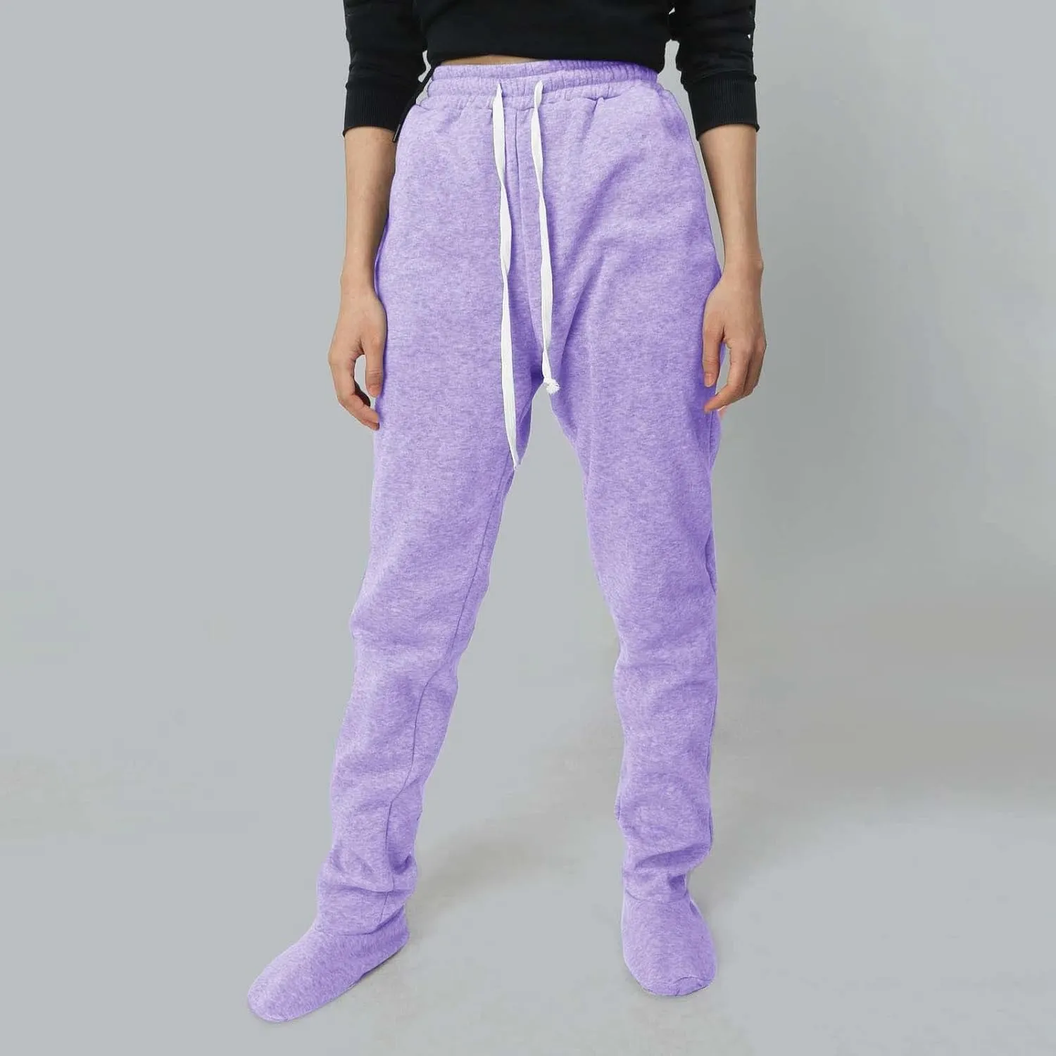 Footed Pajamas for Women 2024 Casual Loose Elastic Waist Fleece Sweatpants Winter Soft Comfy Warm Sleepwear Trousers