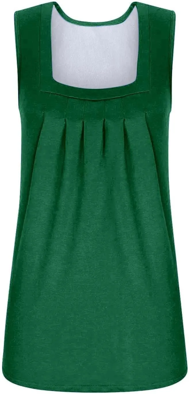 FQZWONG Tank Top for Women 2025 Summer Ruffled Square Neck Vest Shirts Loose Casual Ladies Solid Sleeveless Blouses
