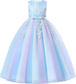Girls Flower Vintage Lace Princess Long Dress for Kids Tulle Pageant Formal Party Wedding Floor Dance Evening Gown