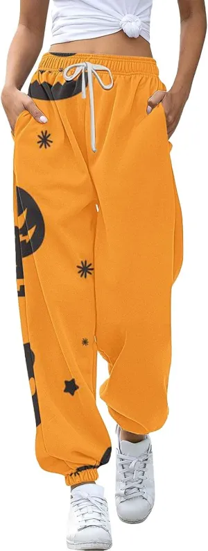 Halloween Sweatpants for Women Funny Ghost Print Workout Joggers Pants Drawstring Lounge Bottoms Pants with Pockets