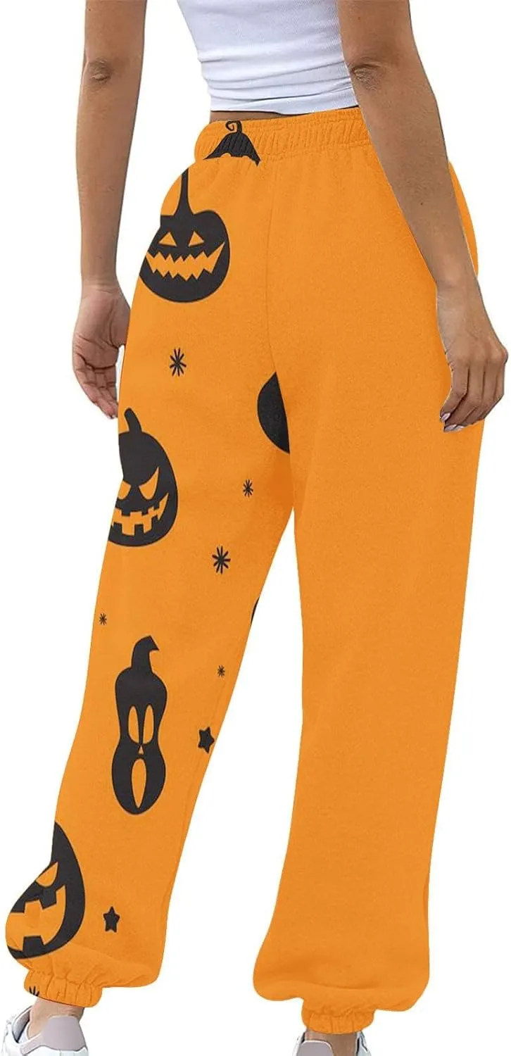 Halloween Sweatpants for Women Funny Ghost Print Workout Joggers Pants Drawstring Lounge Bottoms Pants with Pockets