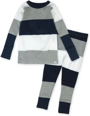 HonestBaby 2-Piece Pajamas Sleepwear PJs 100% Organic Cotton for Baby, Toddler, Kids, Boy, Navy Stripe, 5T