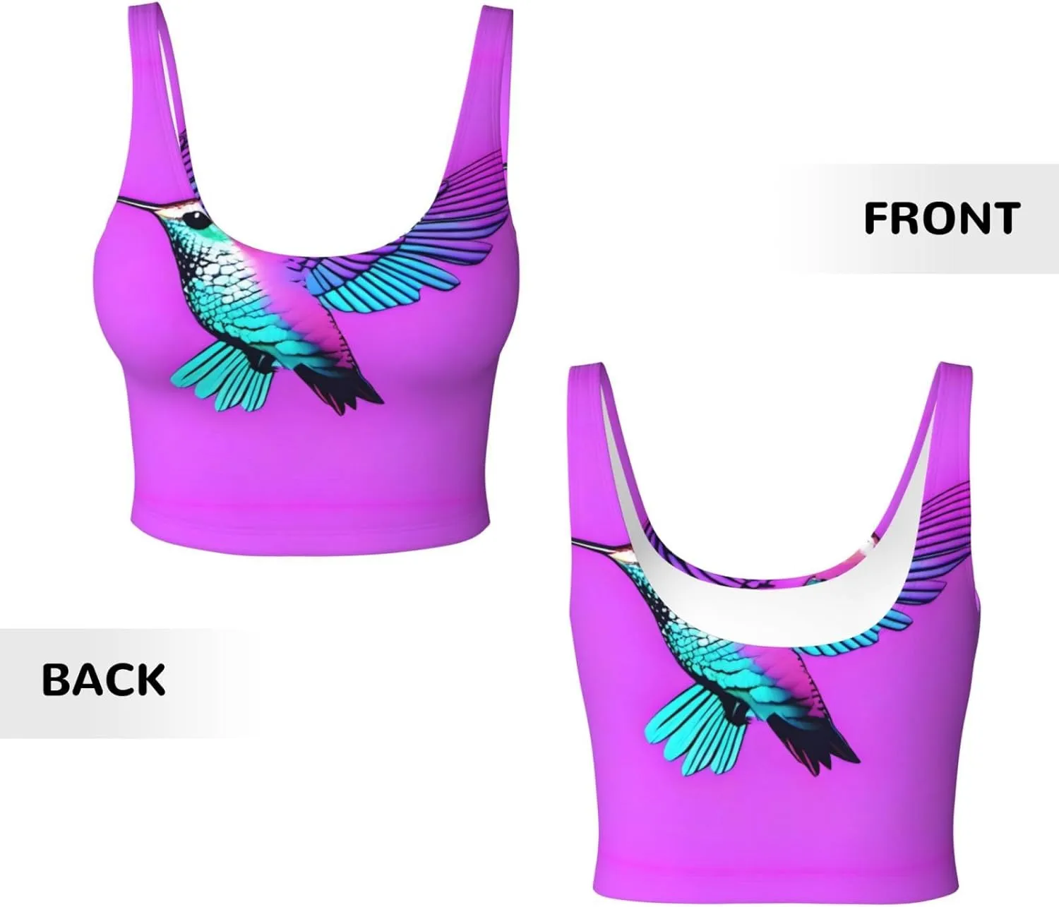 Hummingbird with Wings Women's Sexy Sports Vest Sleeveless Athletic Gym T-Shirts Vest U-Shaped Back Quick Dry Top