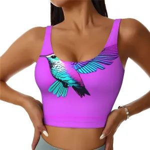 Hummingbird with Wings Women's Sexy Sports Vest Sleeveless Athletic Gym T-Shirts Vest U-Shaped Back Quick Dry Top