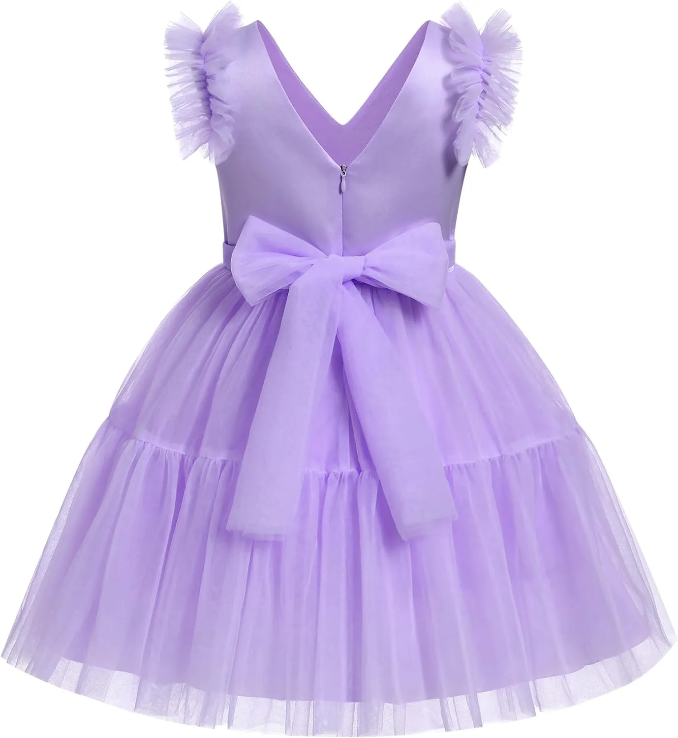 IBTOM CASTLE Flower Girls Dresses for Wedding Sleeveless V Neck Pleated Princess Ruffle Tulle Tutu Dress Birthday Party Dress