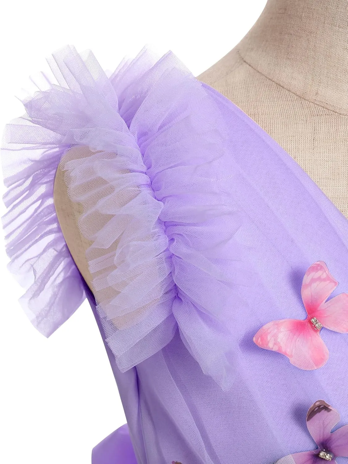 IBTOM CASTLE Flower Girls Dresses for Wedding Sleeveless V Neck Pleated Princess Ruffle Tulle Tutu Dress Birthday Party Dress