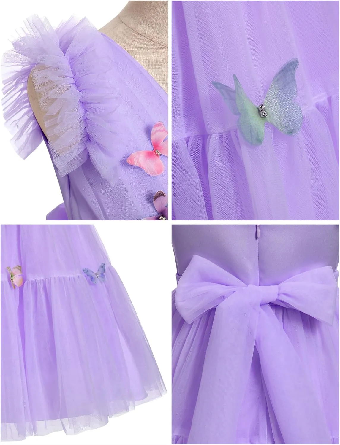 IBTOM CASTLE Flower Girls Dresses for Wedding Sleeveless V Neck Pleated Princess Ruffle Tulle Tutu Dress Birthday Party Dress