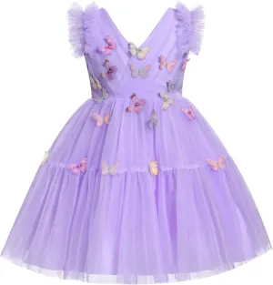 IBTOM CASTLE Flower Girls Dresses for Wedding Sleeveless V Neck Pleated Princess Ruffle Tulle Tutu Dress Birthday Party Dress