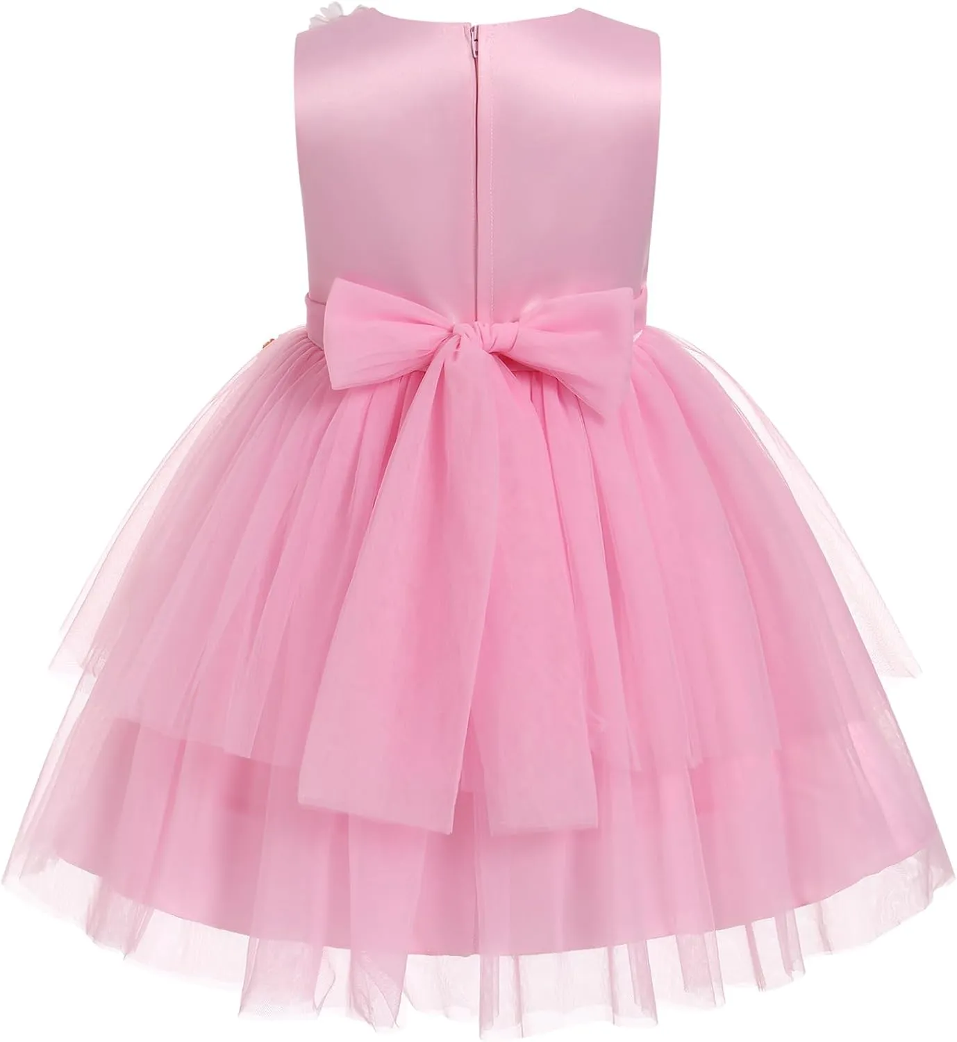 IBTOM CASTLE Toddler Flower Girl Dress Sleevelss 3D Flowers Tiered Tulle Tutu Dress Kids Princess Formal Birthday Party Dress