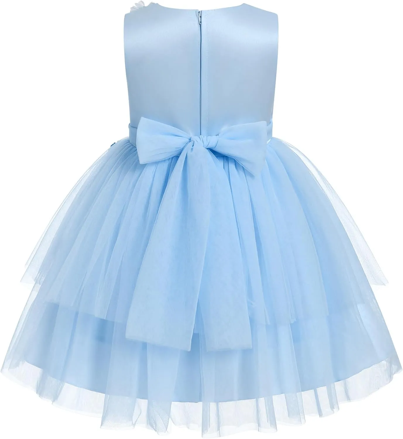 IBTOM CASTLE Toddler Flower Girl Dress Sleevelss 3D Flowers Tiered Tulle Tutu Dress Kids Princess Formal Birthday Party Dress