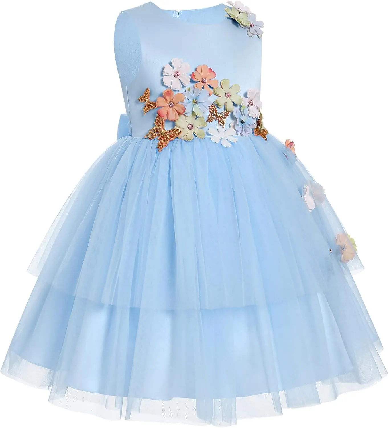 IBTOM CASTLE Toddler Flower Girl Dress Sleevelss 3D Flowers Tiered Tulle Tutu Dress Kids Princess Formal Birthday Party Dress