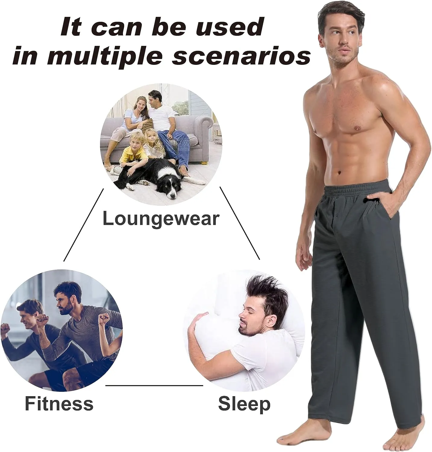 Inner Wish Men's Pajama Pant, Soft Mens Lounge Pants Sleep Bottoms with Pockets Drawstring