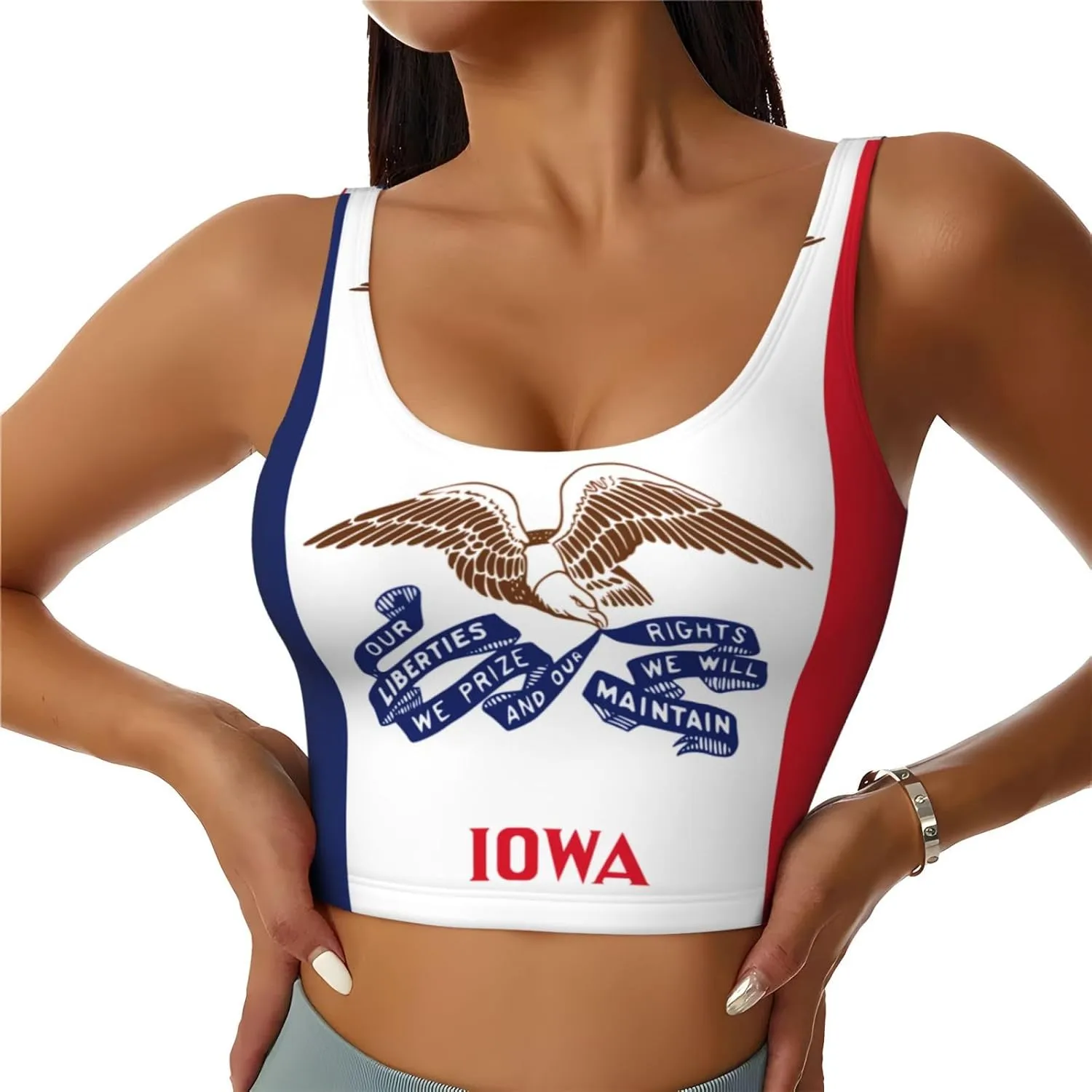 Iowa State Flag Women's Sexy Sports Vest Sleeveless Athletic Gym T-Shirts Vest U-Shaped Back Quick Dry Top
