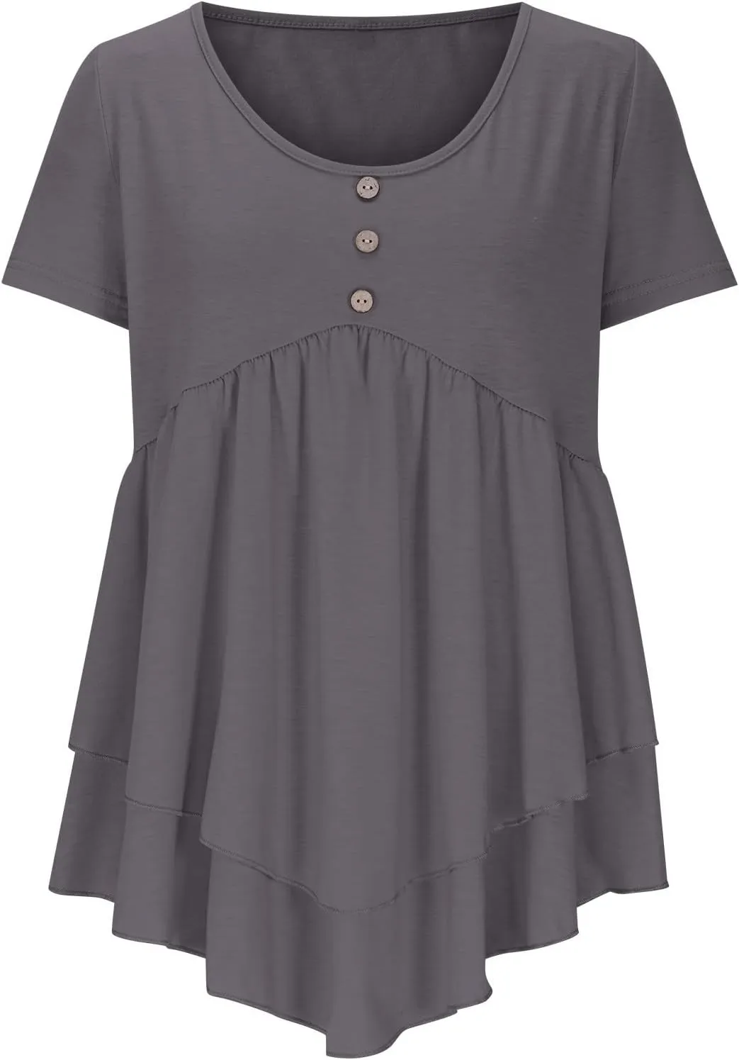 JOAU Womens Summer Short Sleeve Tunic Tops Casual Pleated Crew Neck Babydoll Shirts Flowy Ruffle Button Beach Peplum Blouses