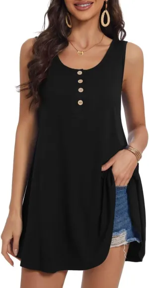 JollieLovin Womens Sleeveless Tunic Plus Size Tank Top with Flare Hem Comfy Loose Shirt Blouse