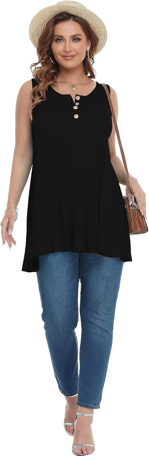 JollieLovin Womens Sleeveless Tunic Plus Size Tank Top with Flare Hem Comfy Loose Shirt Blouse
