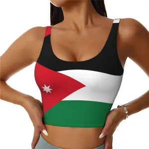 Jordanian Flag Women's Sexy Sports Vest Sleeveless Athletic Gym T-Shirts Vest U-Shaped Back Quick Dry Top