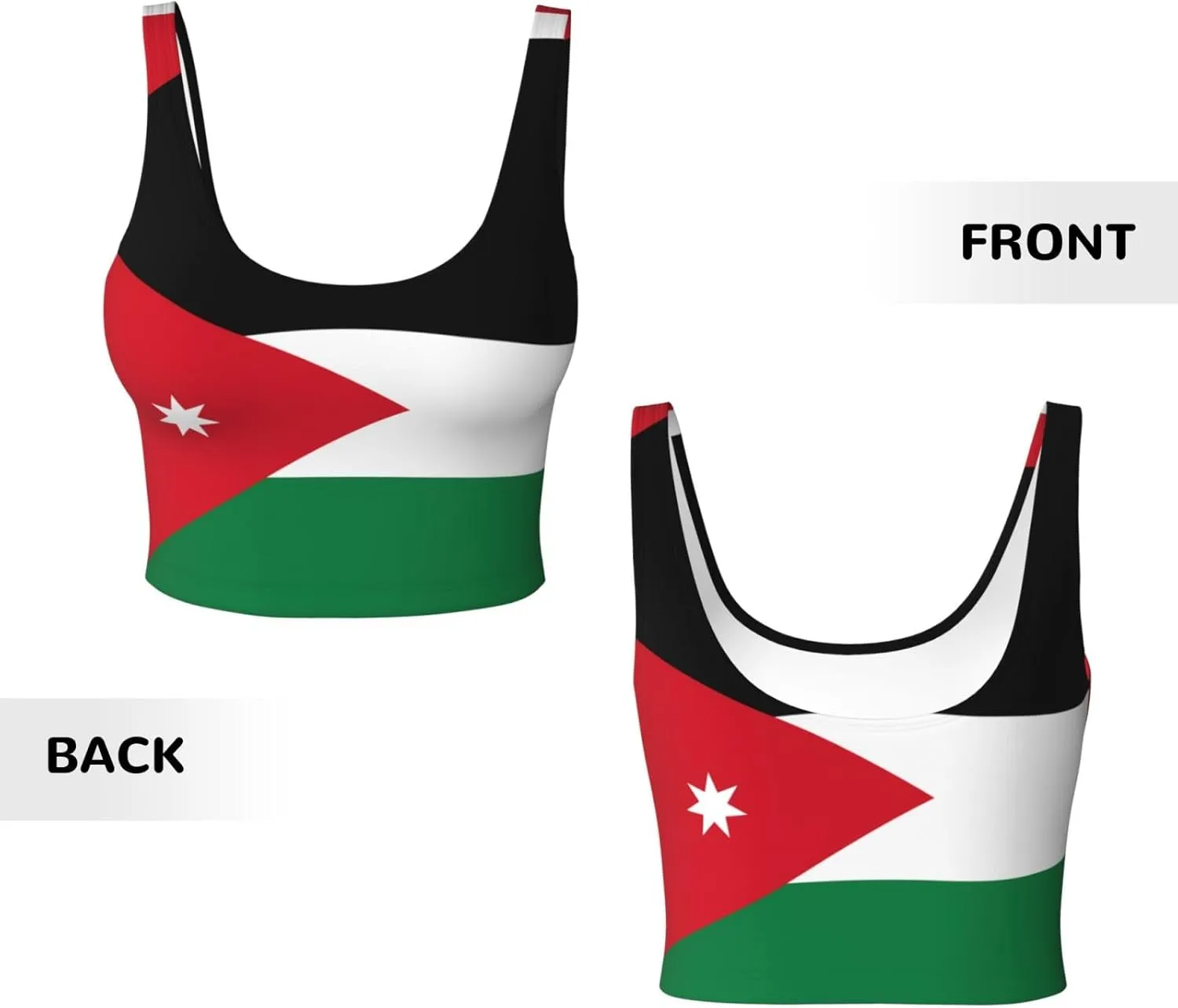 Jordanian Flag Women's Sexy Sports Vest Sleeveless Athletic Gym T-Shirts Vest U-Shaped Back Quick Dry Top