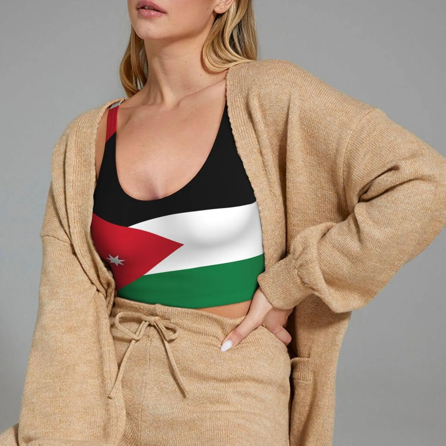 Jordanian Flag Women's Sexy Sports Vest Sleeveless Athletic Gym T-Shirts Vest U-Shaped Back Quick Dry Top