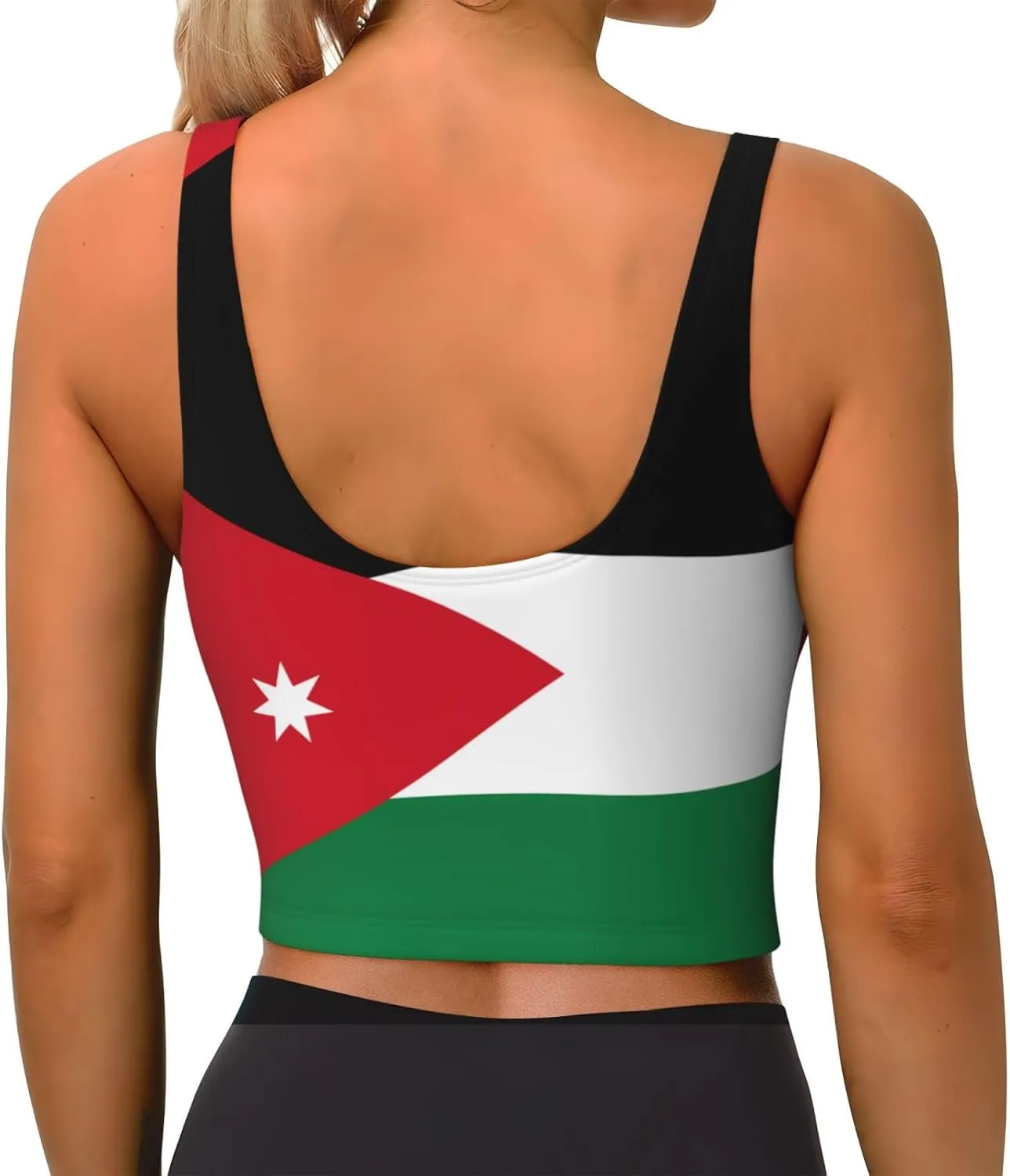 Jordanian Flag Women's Sexy Sports Vest Sleeveless Athletic Gym T-Shirts Vest U-Shaped Back Quick Dry Top