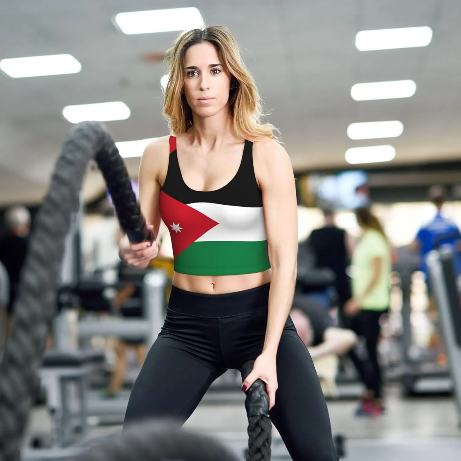 Jordanian Flag Women's Sexy Sports Vest Sleeveless Athletic Gym T-Shirts Vest U-Shaped Back Quick Dry Top