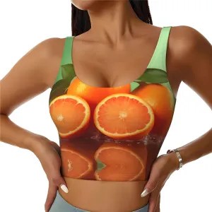 Juicy Oranges Women's Sexy Sports Vest Sleeveless Athletic Gym T-Shirts Vest U-Shaped Back Quick Dry Top