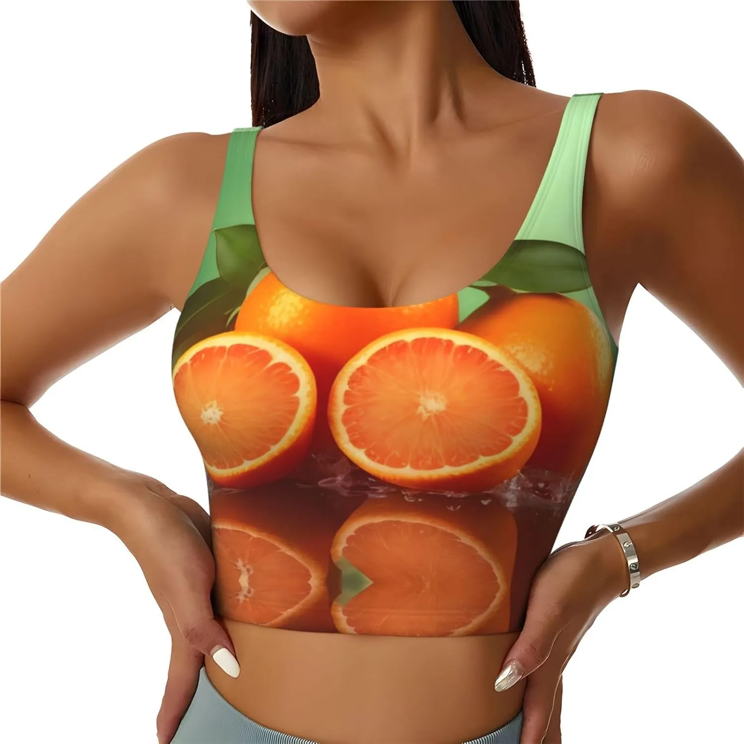 Juicy Oranges Women's Sexy Sports Vest Sleeveless Athletic Gym T-Shirts Vest U-Shaped Back Quick Dry Top