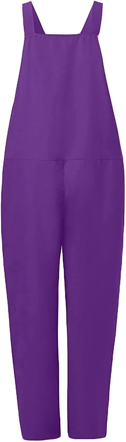 Jumpsuits for Women Summer Wide Leg Bib Pants Casual Loose Overalls Cotton Linen Pants Plus Size Rompers with Pockets