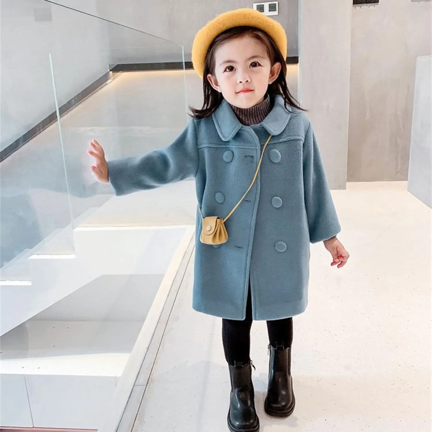 KAGAYD Toddler Girls Faux Wool Trench Coat Long Sleeve Double Breasted Jacket Warm Winter Outerwear Clothes
