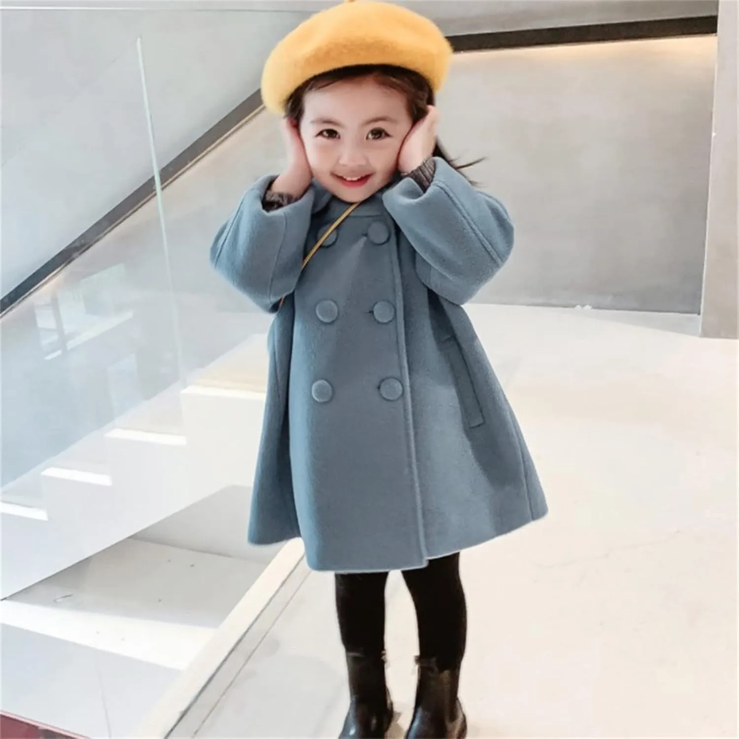 KAGAYD Toddler Girls Faux Wool Trench Coat Long Sleeve Double Breasted Jacket Warm Winter Outerwear Clothes