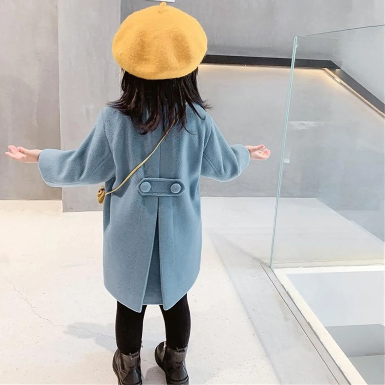 KAGAYD Toddler Girls Faux Wool Trench Coat Long Sleeve Double Breasted Jacket Warm Winter Outerwear Clothes