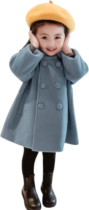 KAGAYD Toddler Girls Faux Wool Trench Coat Long Sleeve Double Breasted Jacket Warm Winter Outerwear Clothes