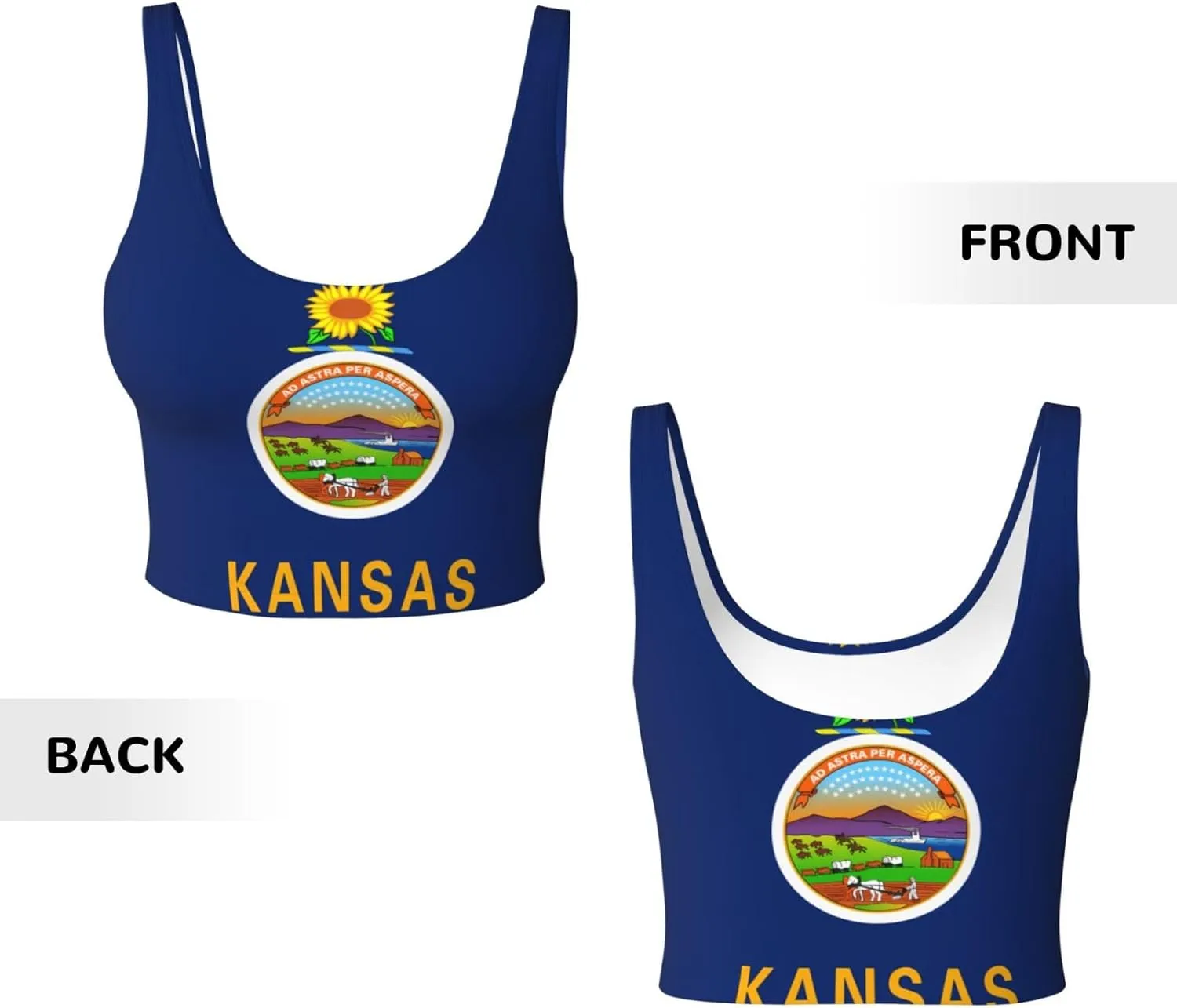 Kansas State Flag Women's Sexy Sports Vest Sleeveless Athletic Gym T-Shirts Vest U-Shaped Back Quick Dry Top