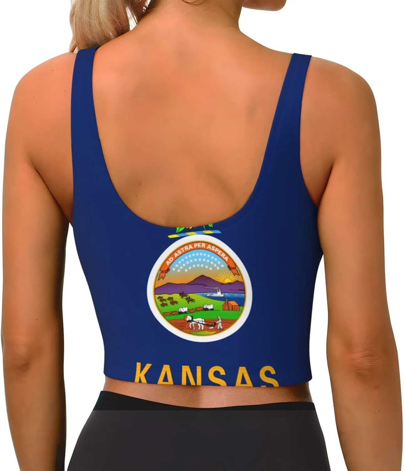 Kansas State Flag Women's Sexy Sports Vest Sleeveless Athletic Gym T-Shirts Vest U-Shaped Back Quick Dry Top