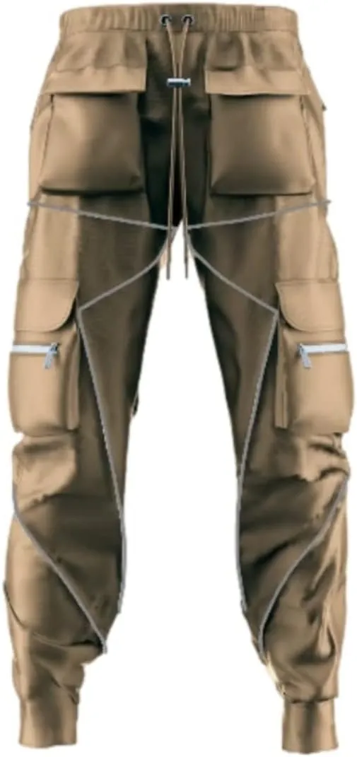 KCLOT Men's Techwear Cargo Pants Fashion Multi-Pocket Reflective Jogger Sweatpants