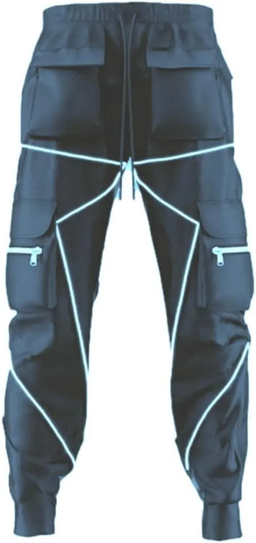 KCLOT Men's Techwear Cargo Pants Fashion Multi-Pocket Reflective Jogger Sweatpants
