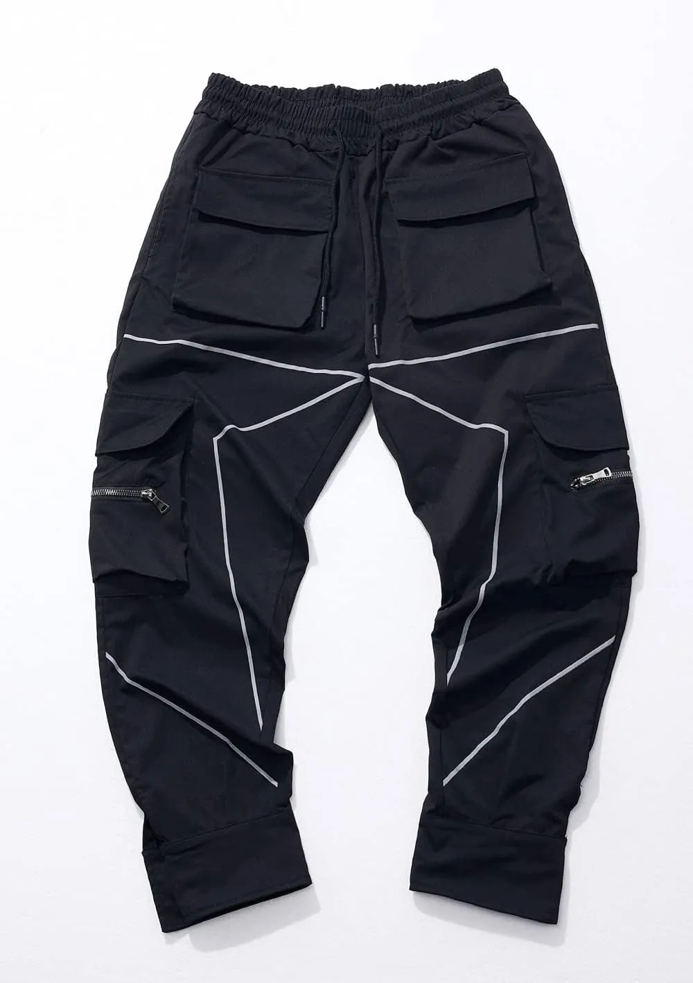 KCLOT Men's Techwear Cargo Pants Fashion Multi-Pocket Reflective Jogger Sweatpants
